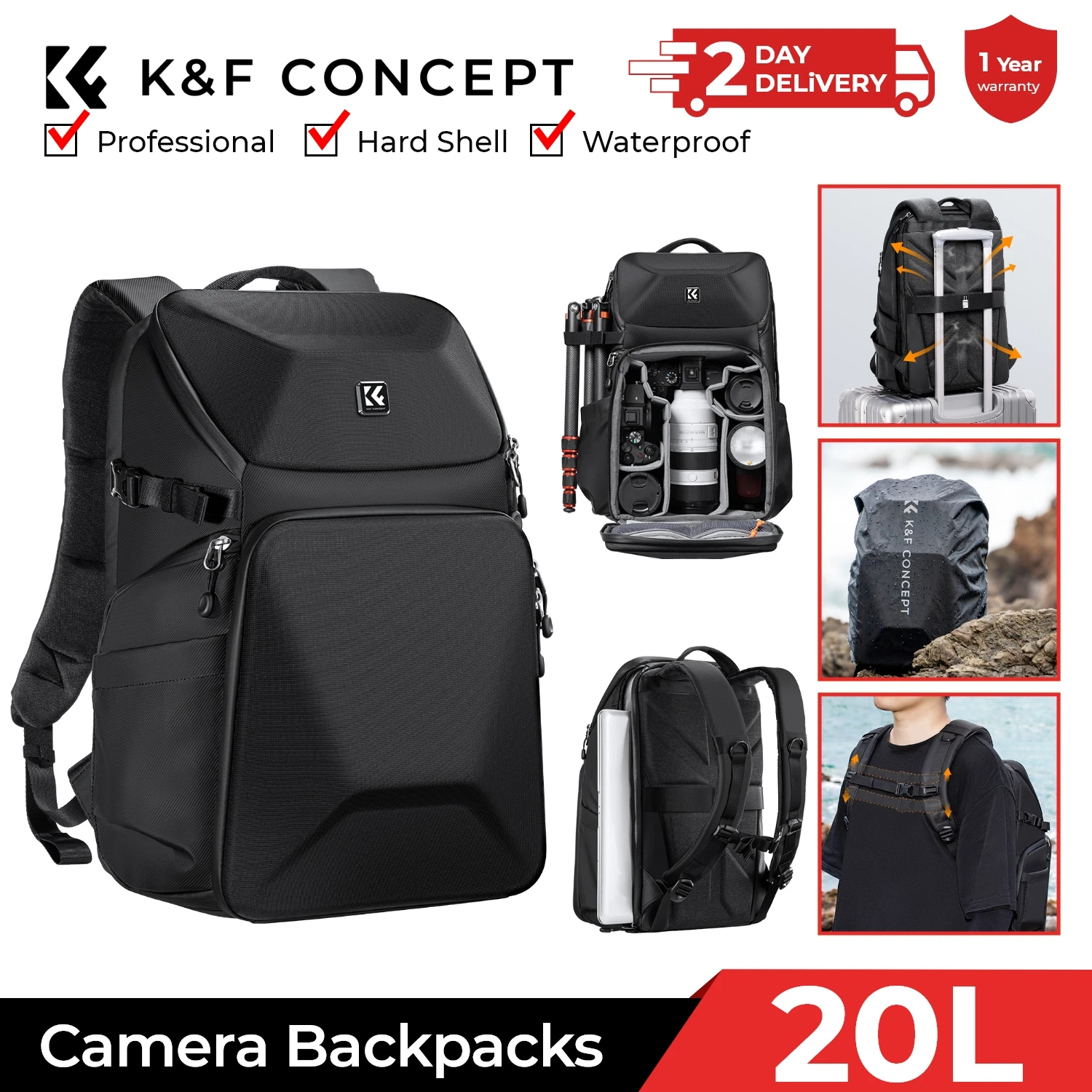 Laptop Accessories Box - Plecak fotograficzny K&F CONCEPT 20L, wodoodporny,